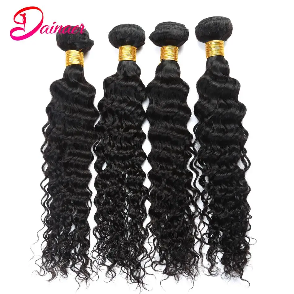 

Deep Curly Malaysia Human Hair Bundle Weaves 1/3/4 PCS Color #1B Can be Dyed Virgin Extensions Free Ship For Women Dainaer Hair