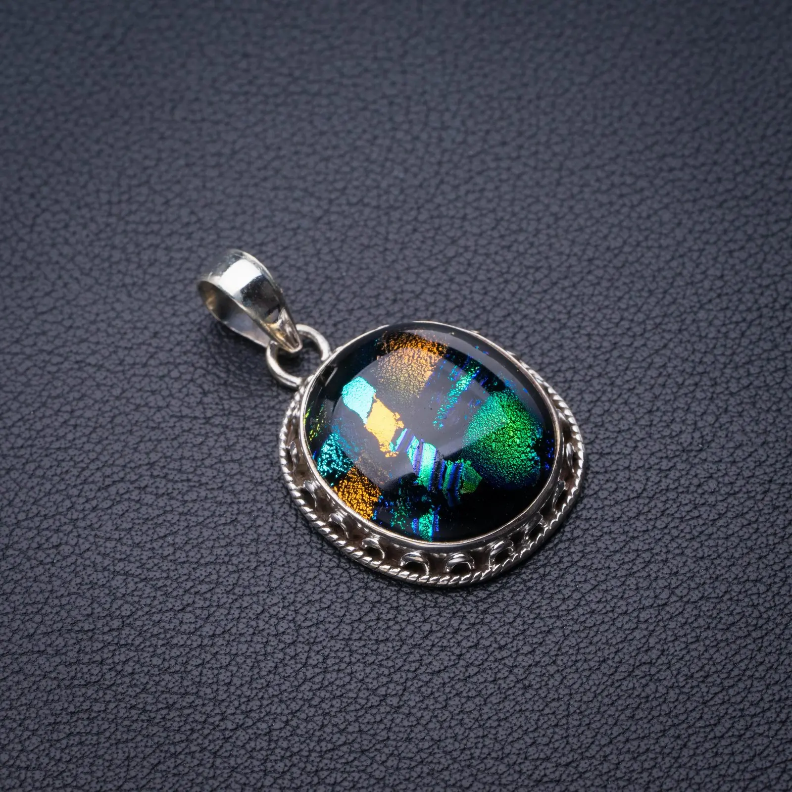 

StarGems Natural Rainbow Dichroic Glass Handmade 925 Sterling Silver Pendant 1.5" E0362