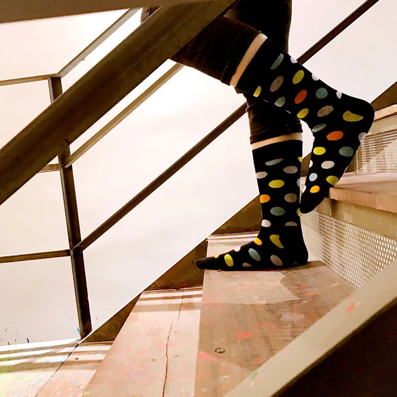 Яркие счастливые мужские носки с узором в горошек стиле хип-хоп британский стиль