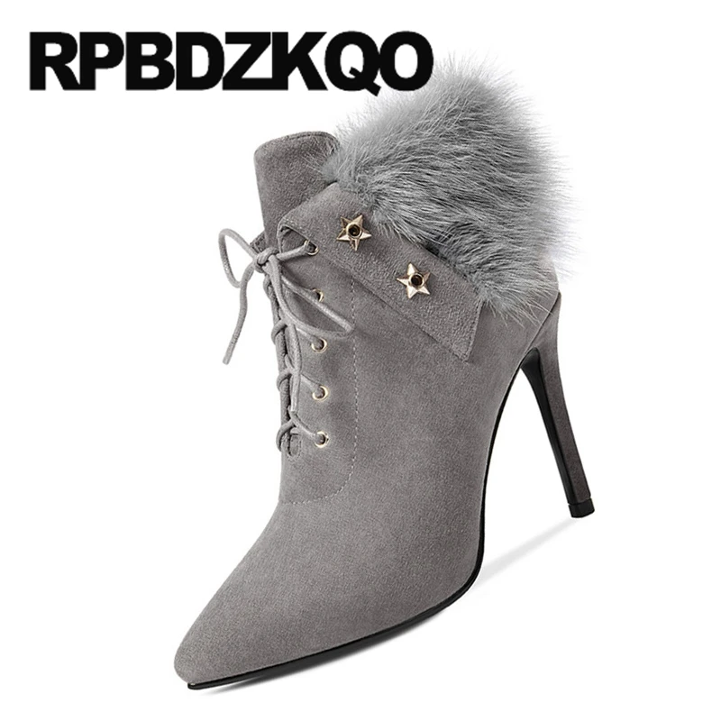 Женские ботинки с заклепками Зимние 2021 шипованные серый 12 44 шпильки острым