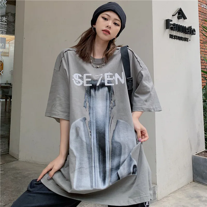 

Summer New Short-Sleeved T-Shirt Female Korean Version Ins High Street Hip-Hop Loose Mid-Length Oversize Half-Sleeved Top