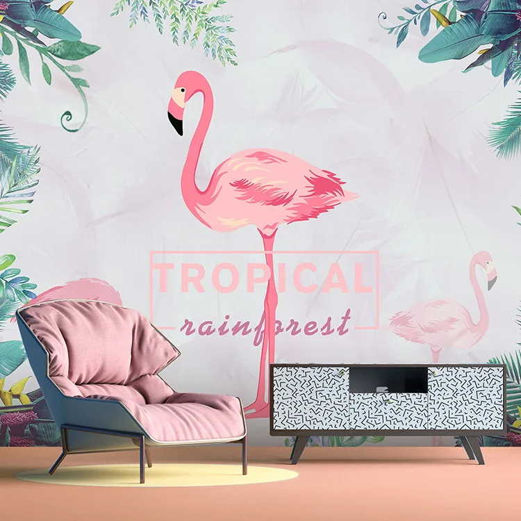 3D пользовательские розовые фламинго персонализированные обои для гостиной