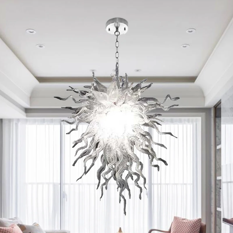 

Contemporary Milk White Chandelier Lamps Murano Glass Chain Lighting for Coffee Table LED Home Light Living Room Decor