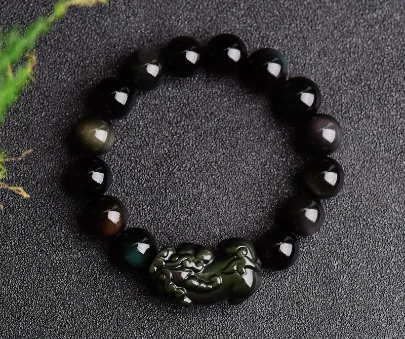 Натуральный кристалл Радуга обсидиановый глаз пиксиу браслет Буддийские