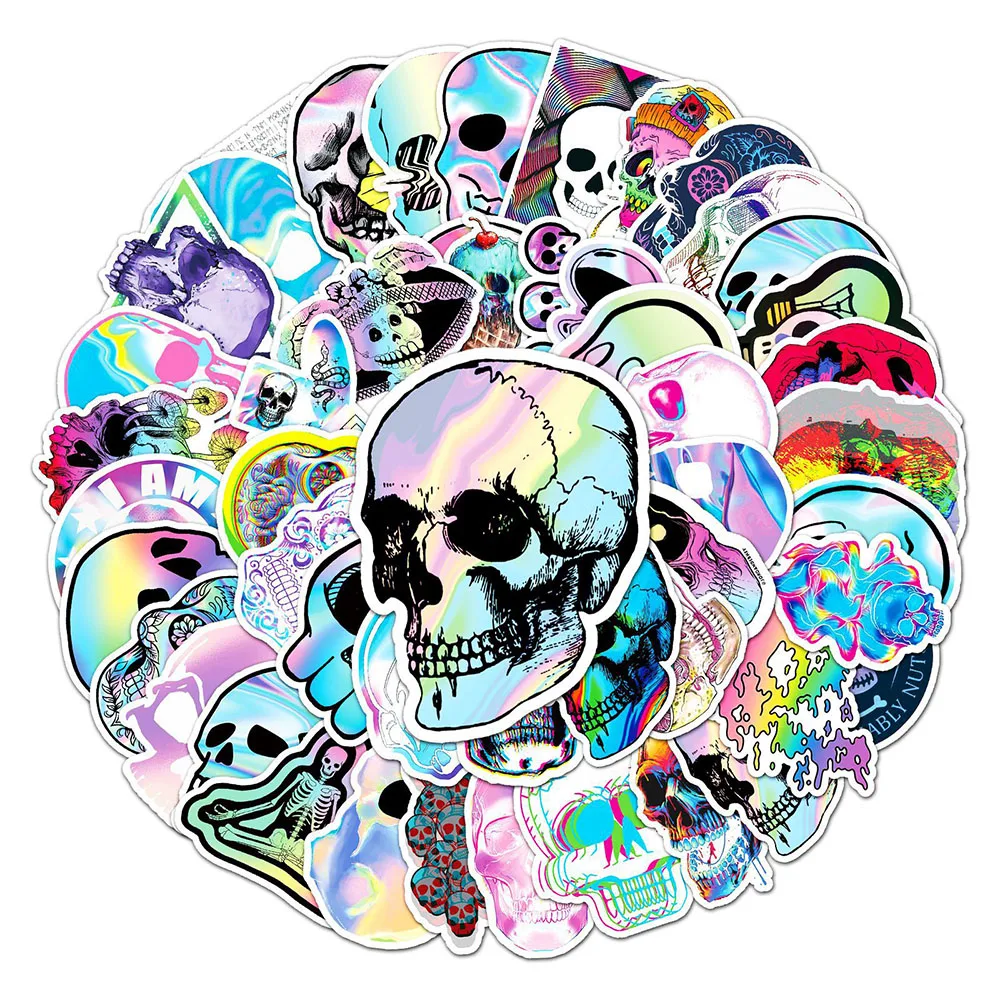 103050pcs holographic laser horror skull graffiti stickers cartoon decals guitar laptop motorcycle car phone cool sticker toy free global shipping