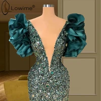 Sexy Deep V Neck Evening Dresses 2020 Mermaid Ruffles Floor Length Sequined Formal Dress Vestido De Soiree Prom Party Dresses