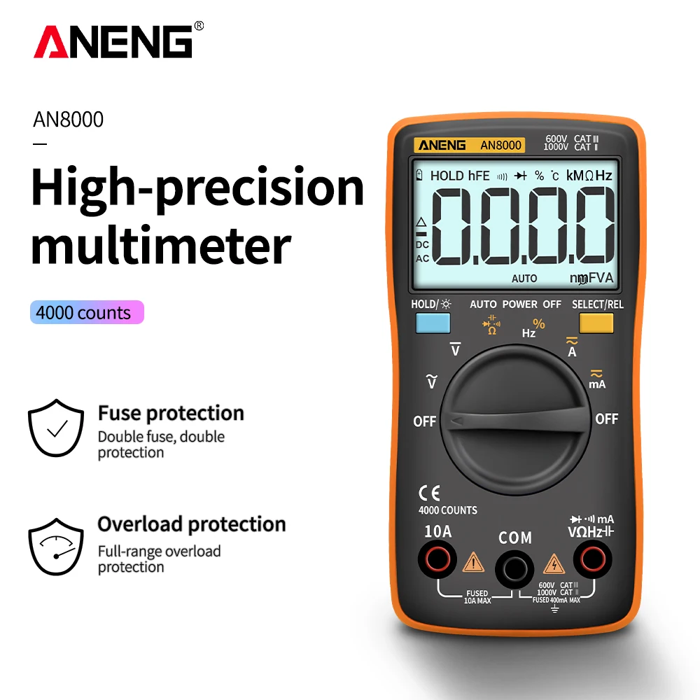 

ANENG AN8000 AC/DC Capacitor Tester Digital Multimeter Professional 6000 Counts Meter Voltage Current True RMS Multimetro