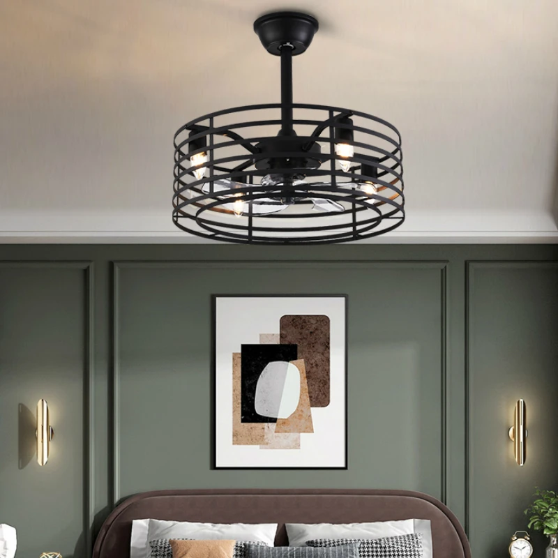 Круглая черная Потолочная люстра с вентилятором и пультом дистанционного