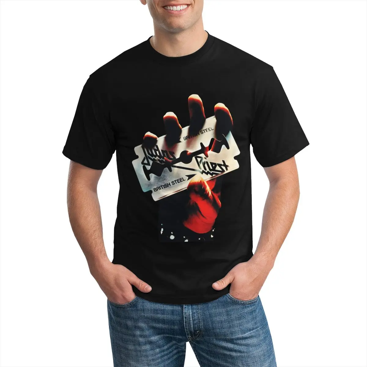 Мужская футболка с рисунком британского жемца черного цвета большого размера -