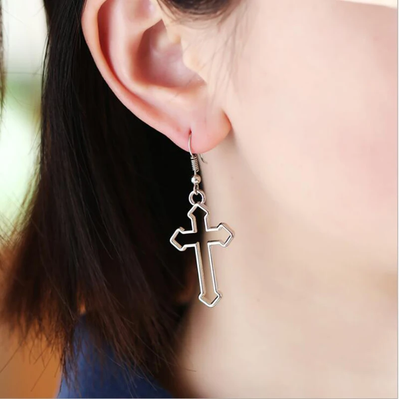 

Gothic Punk Cross Hoop Earrings For Women Egirl Girls Gift Korean Trend Harajuku Vintage Retro Goth Fashion Jewelry Accessories