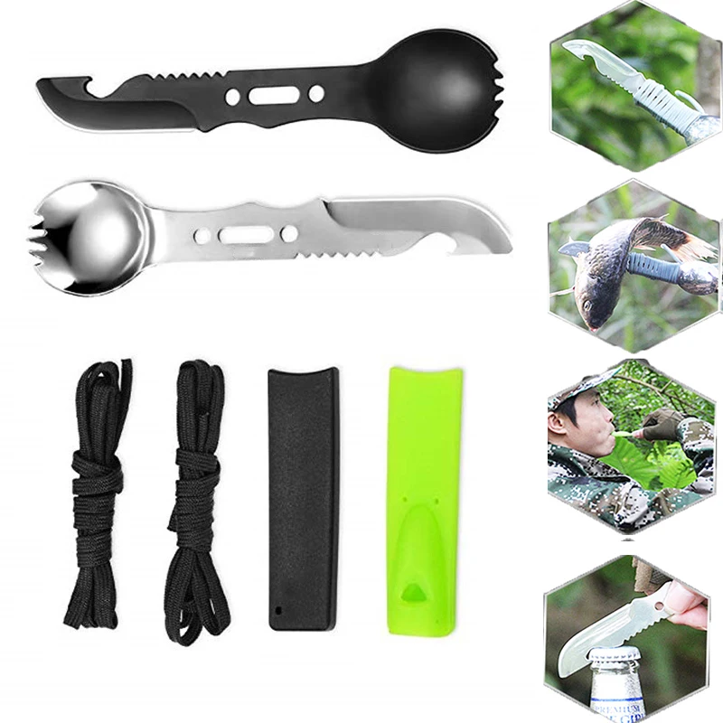 

Outdoor Multifunctional Spoon Fork Set Whistle Camping Survival Tool Hiking Hunting EDC Survival Tableware Utensil