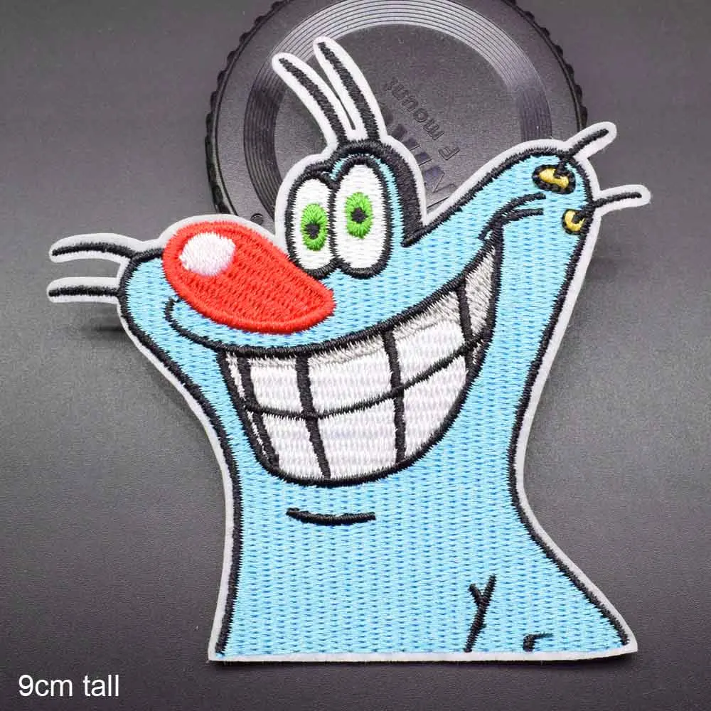 Красивая мультяшная синяя нашивка с котом вышивкой французская Oggy для одежды