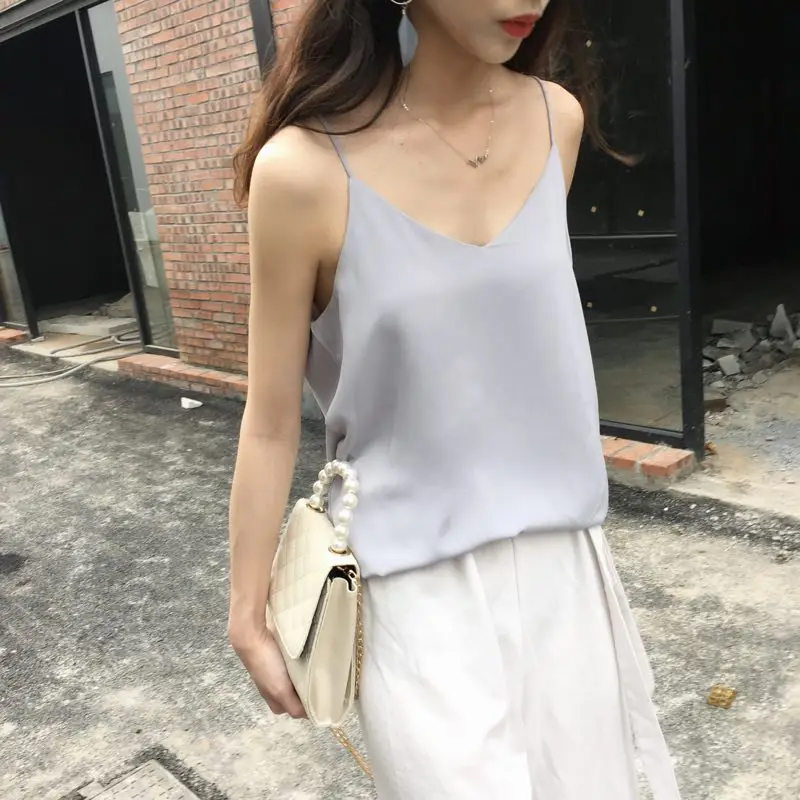 Топ женский шифоновый однотонный с V-образным вырезом разные цвета | Женская