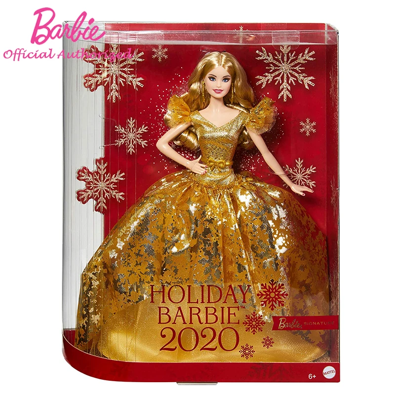 Barbie Signature Holiday Collection Series Blonde Girl Doll Golden Evening Dress High-Heeled Shoes For Children Birthday Gift