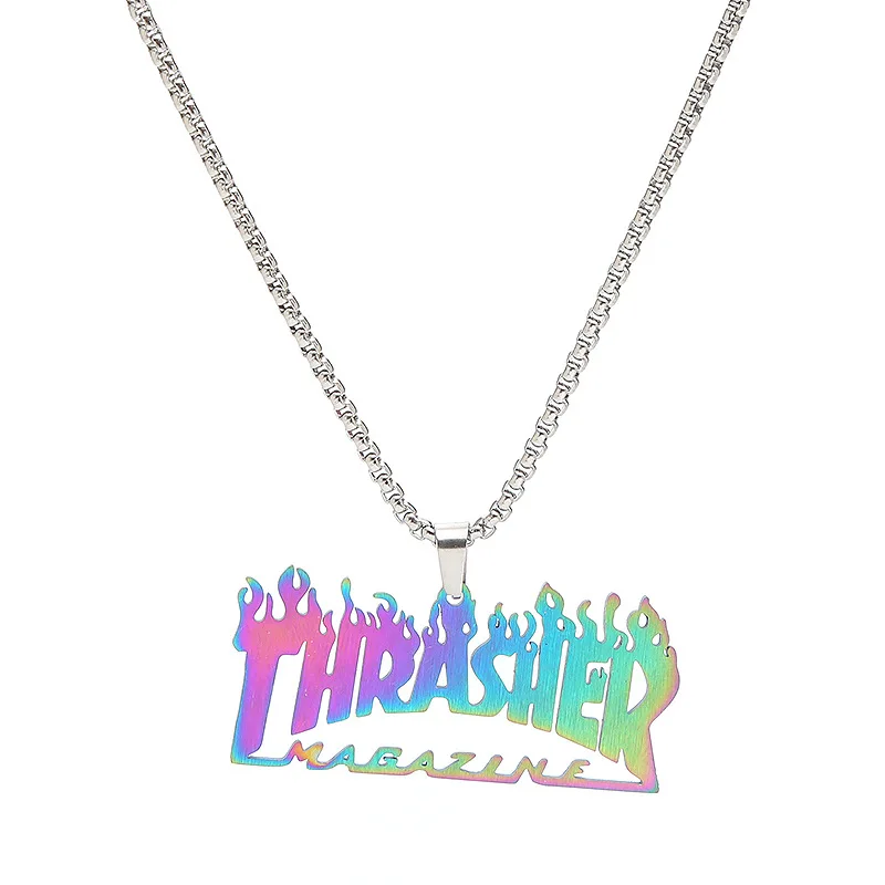 

Halloween Flame Men's and Women's Necklace Hip Hop Punk Cuban Chain Cool Stainless Steel Pendant Disco Men and Women's Necklace