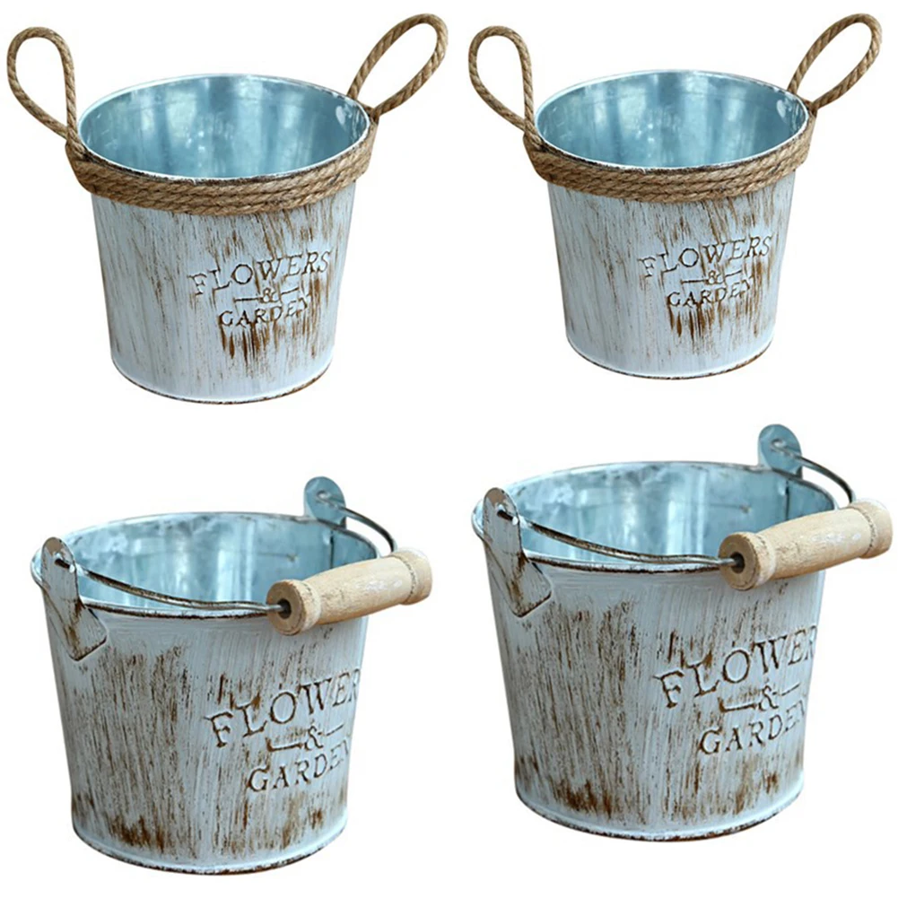 2 шт./лот Ретро Железный цветочный горшок с ручкой из джутовой веревки маленький