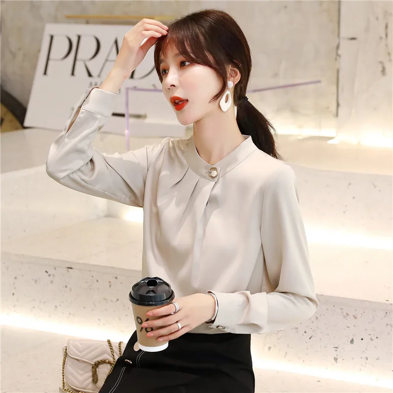 Блузка женская мода 2020 рубашка одежда корейский стиль стоячий воротник Топ Осень