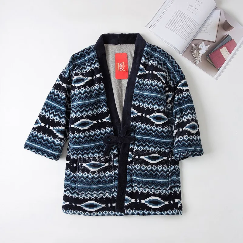Кимоно мужское зимнее в японском стиле плотная теплая куртка с хлопковой
