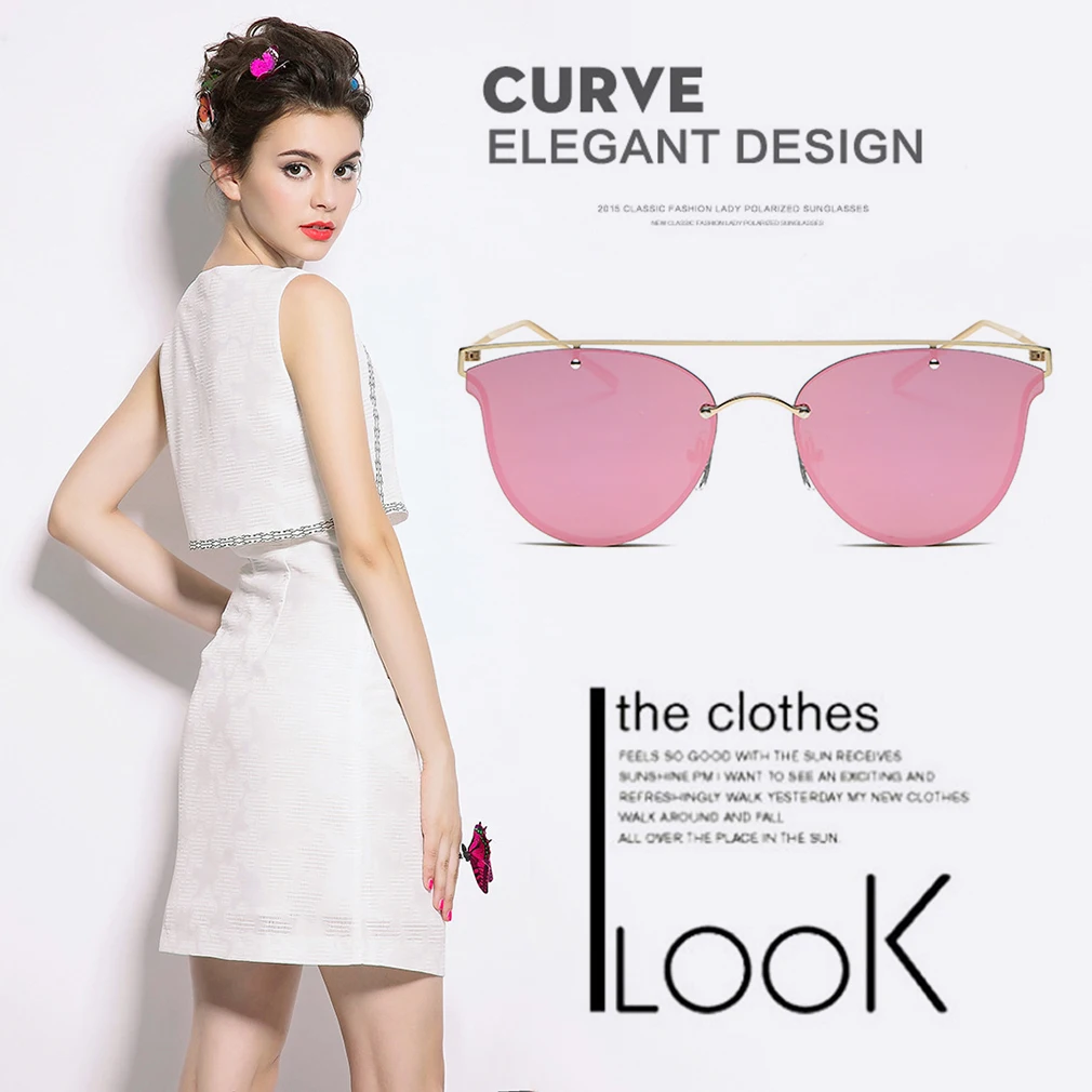 

2016 New Style Cat's Eye Sunglasses Fashionable Bright Frameless Men Women Unisex Outdoor Ellipse Shape Sunglasses Sunshade