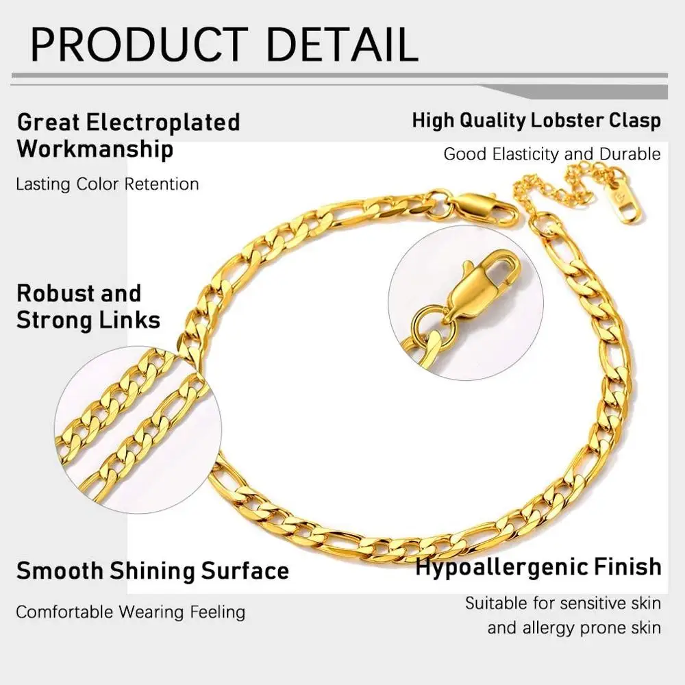 U7 Gold Anklet Stainless Steel Chain Anklets Summer Beach Jewelry for Men Women 25-30cm Long A336 | Украшения и аксессуары