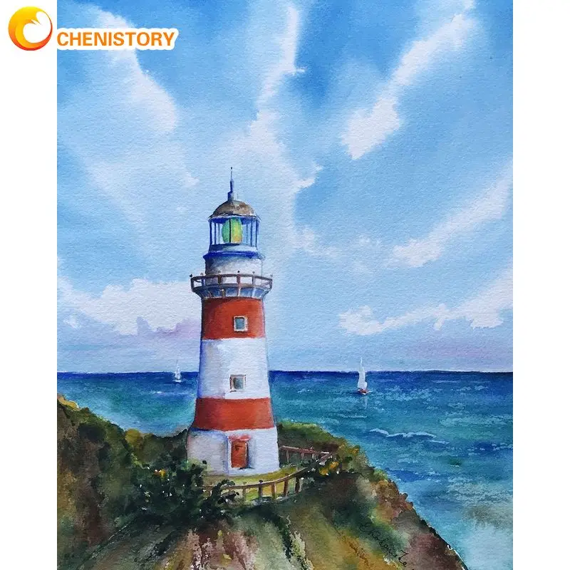 

CHENISTORY Pictures By Numbers Picture Coast Landscape Kits Paintings Kids Adult DIY Frame Colorful Drawing On Canvas Paintings
