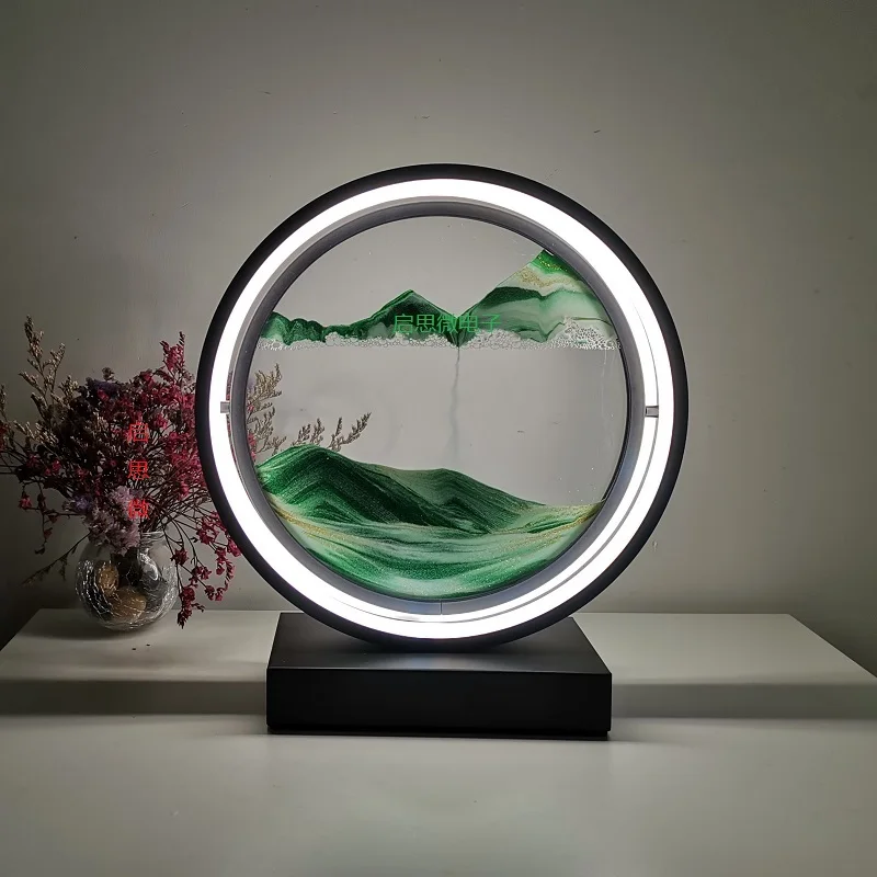 USB Led Hourglass table lamp Craft quicksand 3D Natural Landscape Flowing Sand dimmable Moving Night Light lampara led | Лампы и