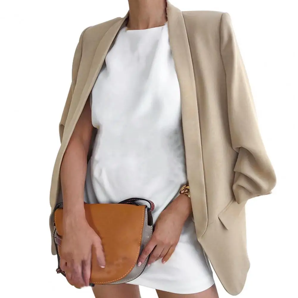 

Women Office Blazer Lapel Slim Stylish Fake Flap Pocket Solid Color Long Sleeve Suit Jacket Ladies Fashion Business Suit Coat