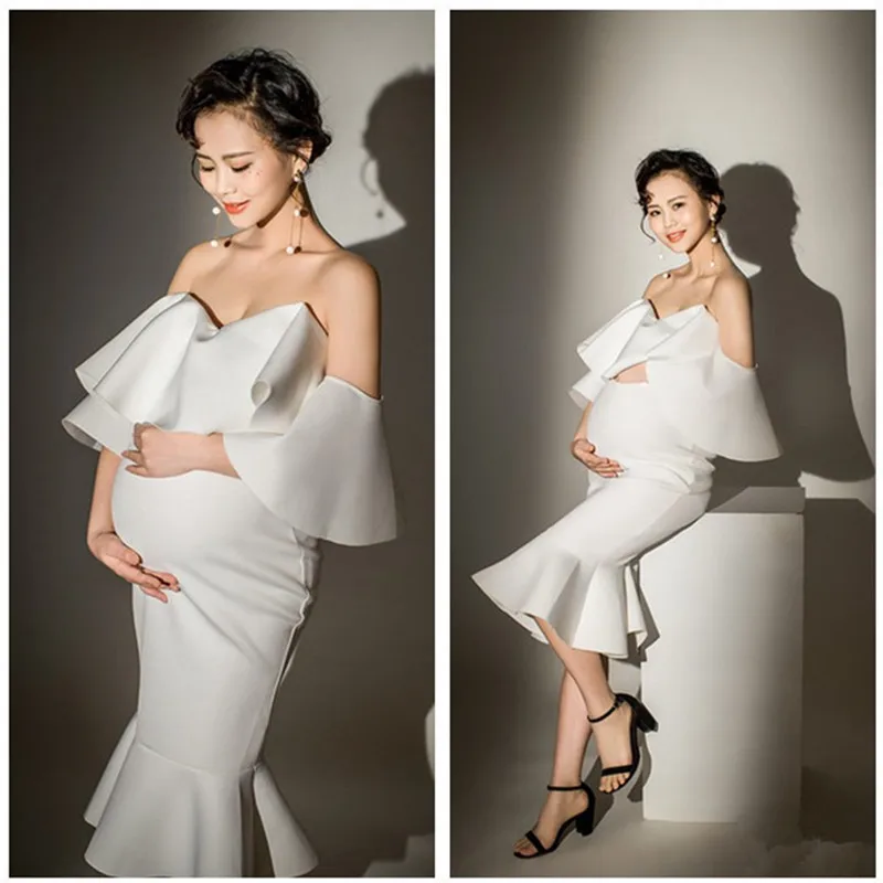 

Pregnancy Dress Maternity Photography Props Mermaid Dresses for Women Formal Party Wedding Clothes Ruffle Maternity Gown