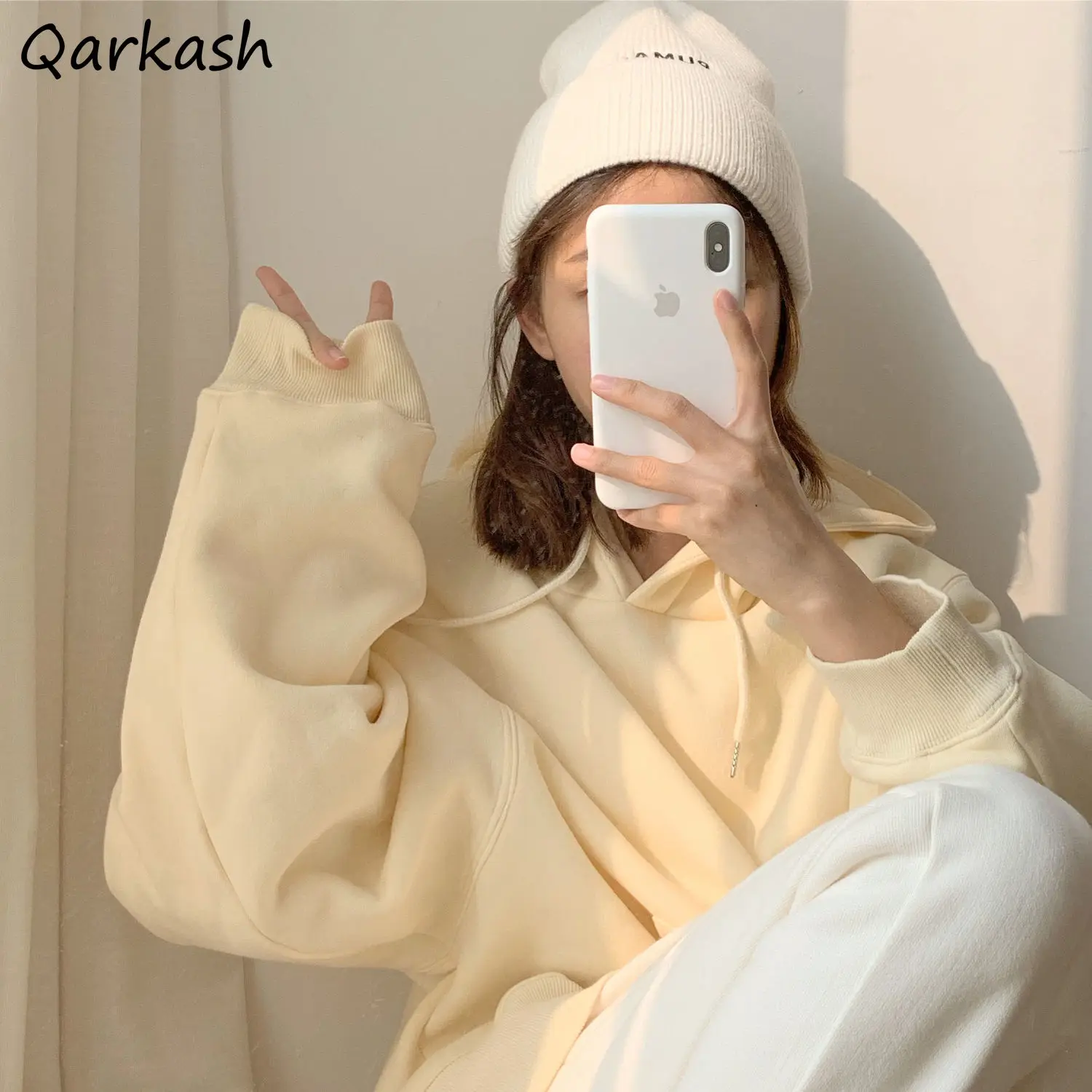 

Women Hoodies Hooded Yellow Solid Loose Tender All-match Leisure Korean Style Chic Street Wear Spring Autumn Ulzzang Casual New