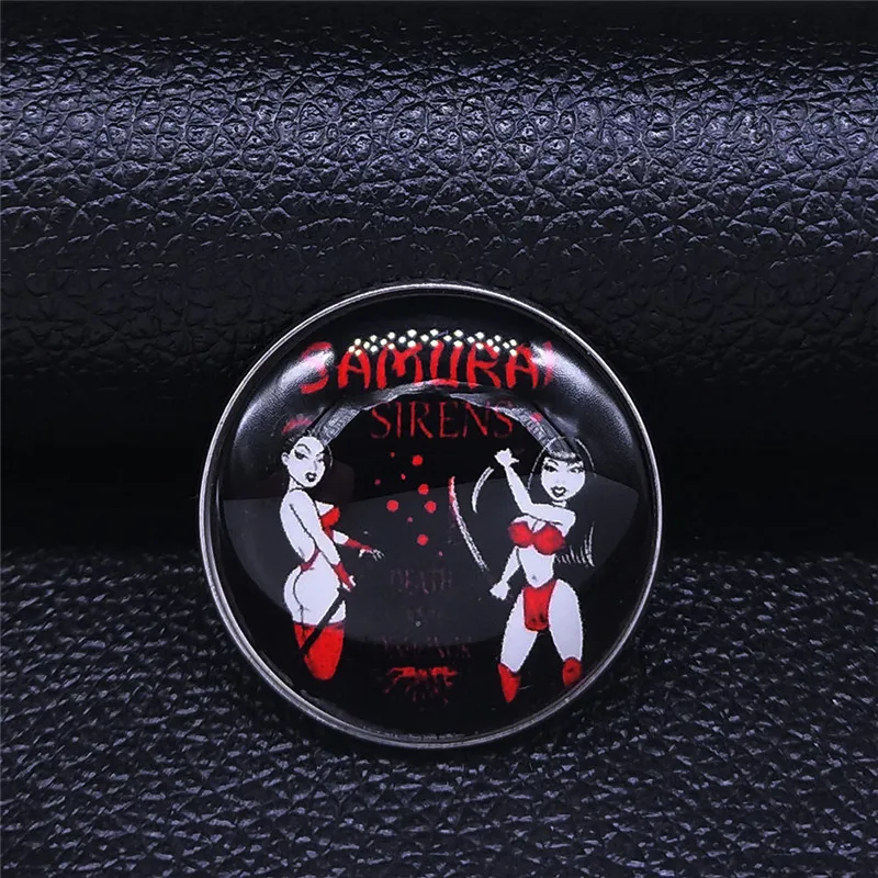 

Dark Japanese Warrior Black Glass Stainless Steel Silver Color Round Brooch Pin Women/Men Jewelry broche femme bijoux X5137S05