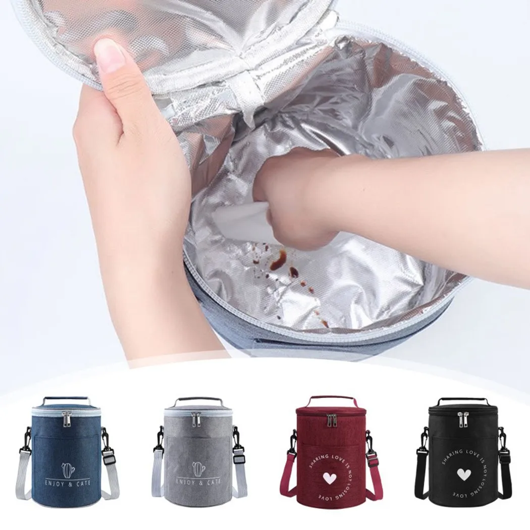 

Oxford Cloth Portable Insulated Round Thermal Cooler Lunch Box Waterproof Picnic Food Storage Box Bento Bag