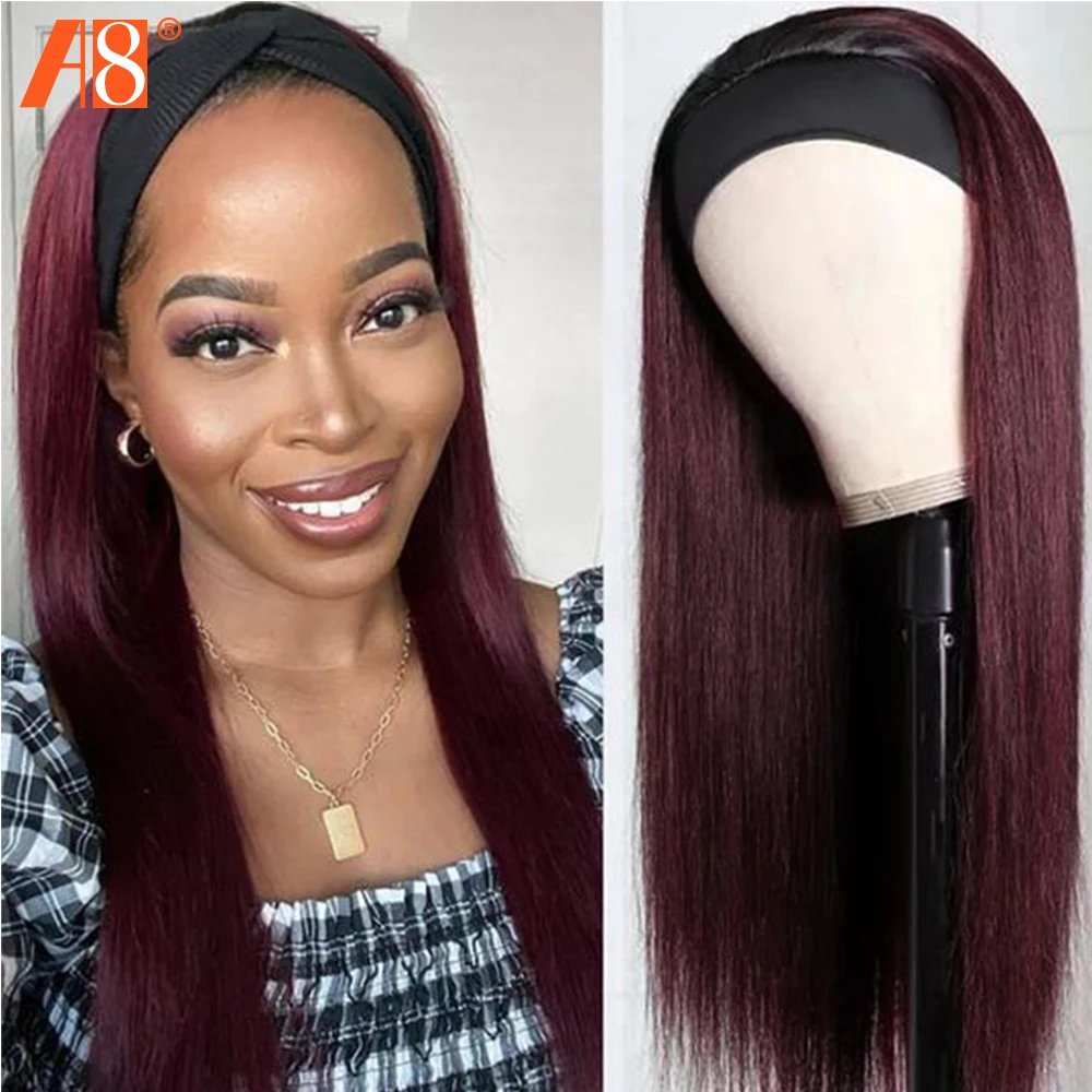 

99J Burgundy Wig Honey Blonde Highlight Wig Brazilian Straight Headband Wig Human Hair 150% Straight Human Hair Wigs For Women