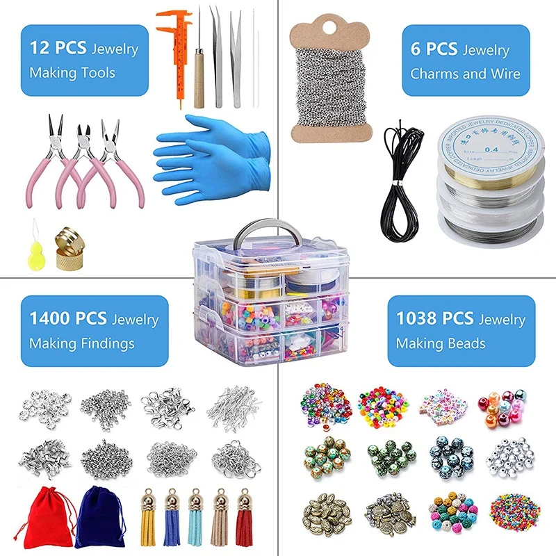 

2456 Pieces of Jewelry Making Kit, Jewelry Making Tool Kit with Jewelry Beads, Jewelry Pliers, Beaded Thread, Storage Box, Jewel