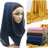 pearl muslim rhinestones head hijab wrap chiffon women shawl long scarf scarves