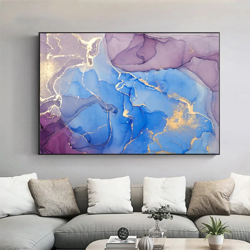 

Large Size Canvas Painting Pink Blue Ink Poster Wall Art Abstract Picture HD Printing For Living Room Decoration No Frame