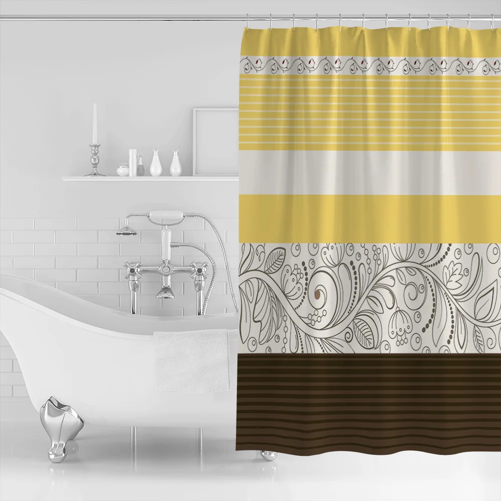 Винтажный цветочный узор желтая ткань занавеска для душа s Аксессуары ванной