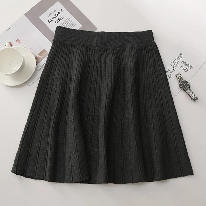 Плиссированная мини трикотажная юбка женская осень зима 5 цветов Базовая Трикотажная элегантная юбка-пачка Женская faldas mujer высокое качество - Цвет: Серый