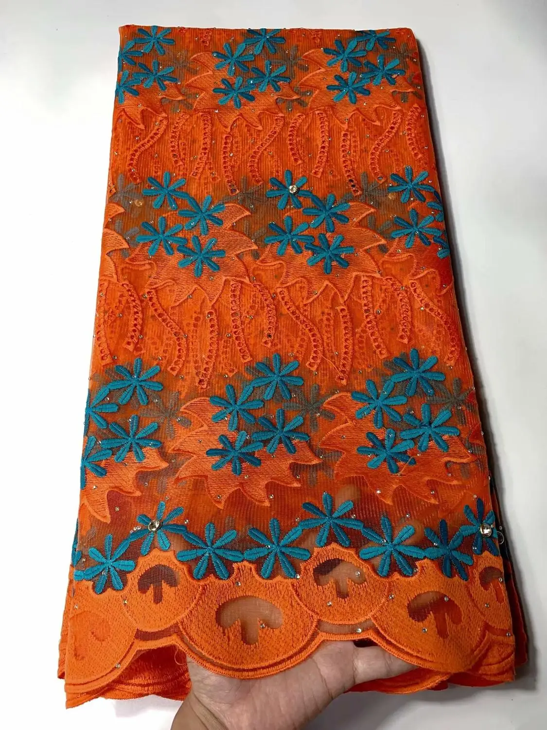 Африканская кружевная ткань 2019 высокое качество швейцарская вуаль оранжевая с