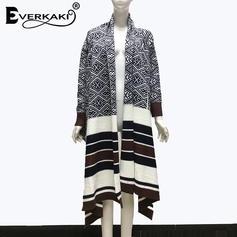 Everkaki Boho трикотажные кардиганы свитер Женское пальто зимние свободные толстые