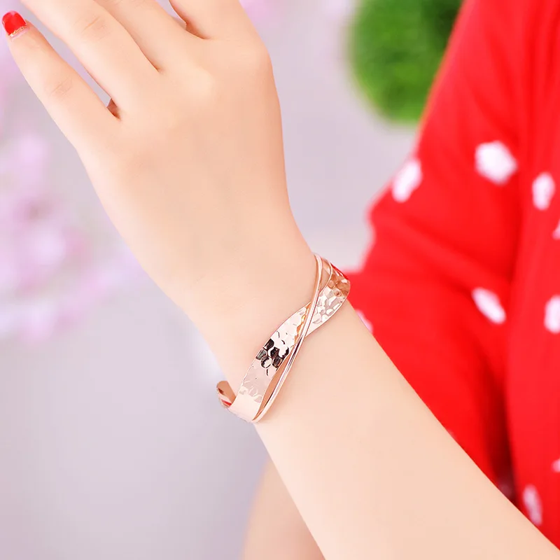 Корейский модный открытый металлический браслет медный розовое золото Женские