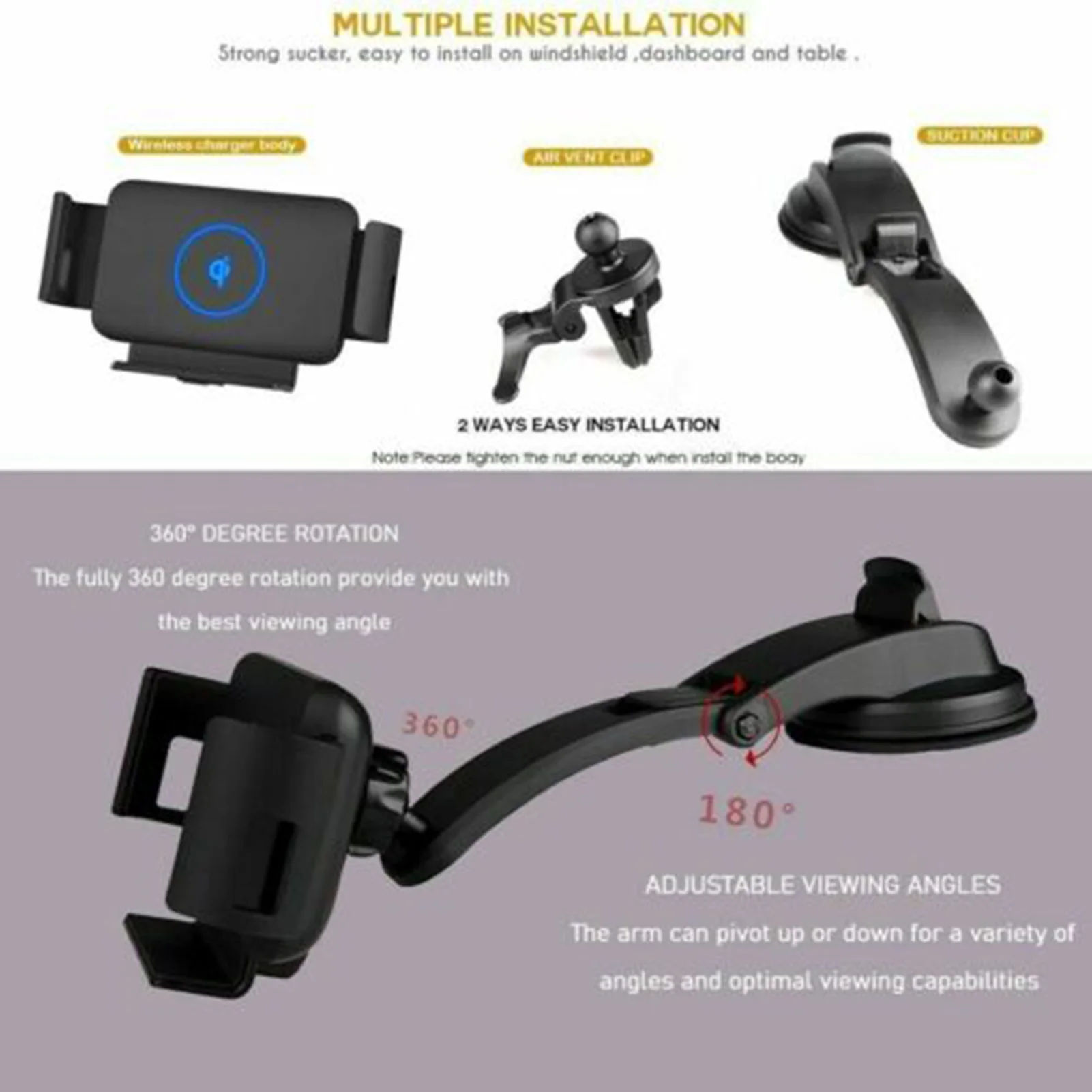 

10W Car Wireless Charging Stand Center Console Suction Cup Bracket For Auto Parts NK-Shopping
