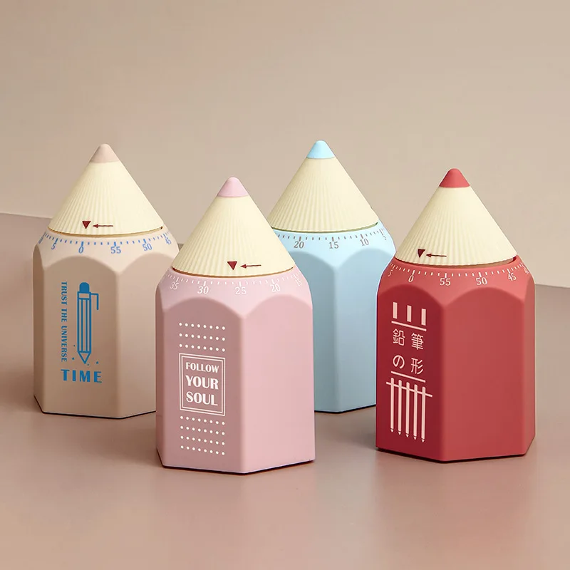 

Lovely Pencil Design Time Manager Plastic Kitchen Timer Student Mechanical Timer 60 Minutes Cooking Baking Kitchen Tools ZB321