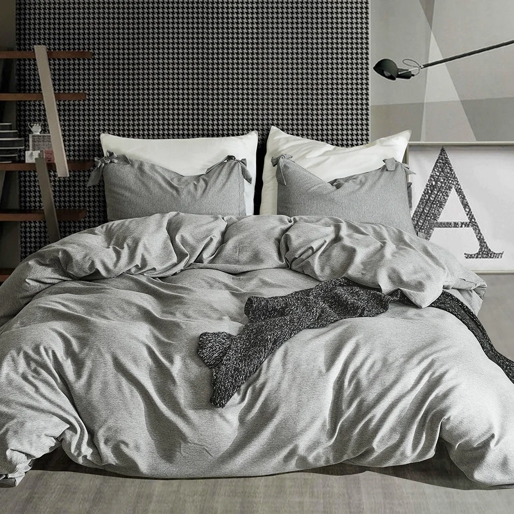 

Duvet Cover King Size Three-piece bedding Solid Color Imitation Cotton And Linen Yarn-Dyed Quilt Cover Bedroom Comforter Set
