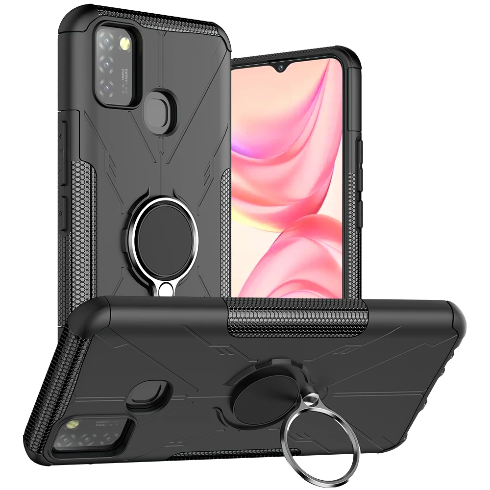 for infinix hot 10 lite case luxury armor shockproof phone cases for infinix hot 10 lite car magnetic ring silicone bumper case free global shipping