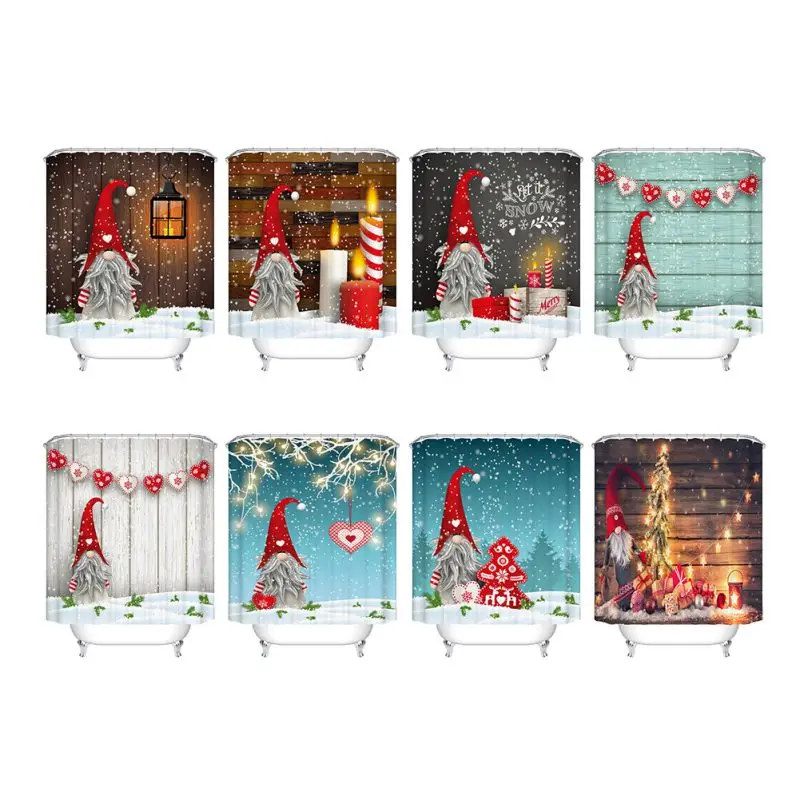 

Christmas 3D Digital Cute Printing Curtain No Face Santa Claus Snowflake Shower Curtain With Hook Bathroom Shower Curtain