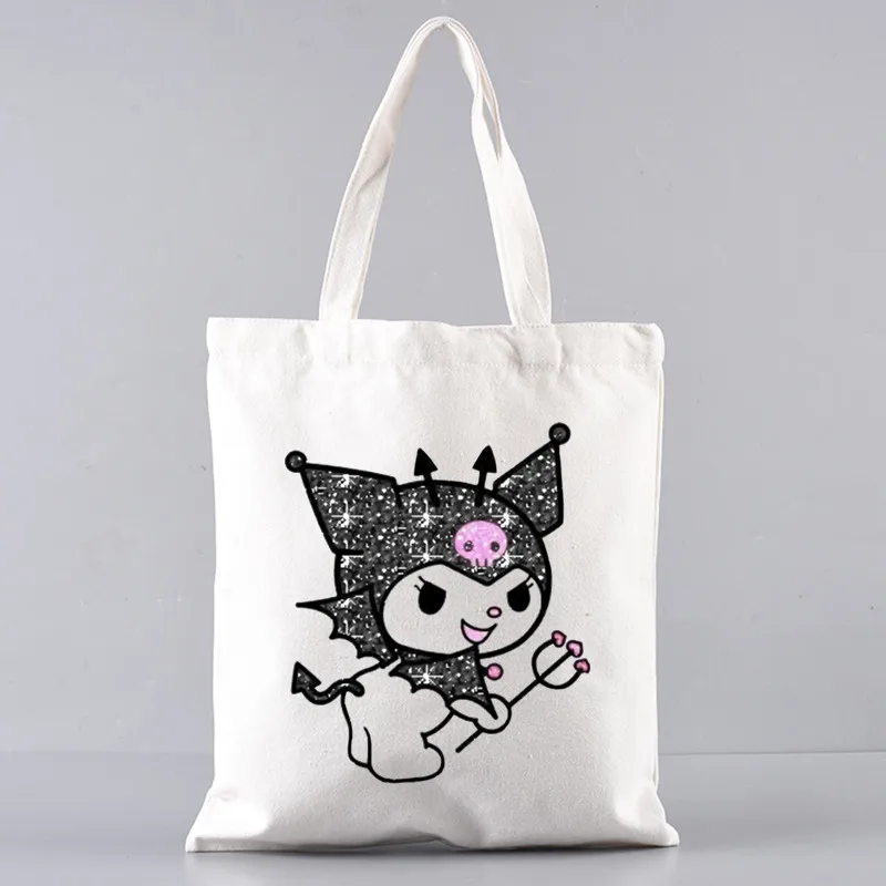 

Women Little Black Bunny Cat Rock Cotton Canvas Shopper Bag Girl Harajuku 90s Y2K Classic Vintage Shoulder Handbag