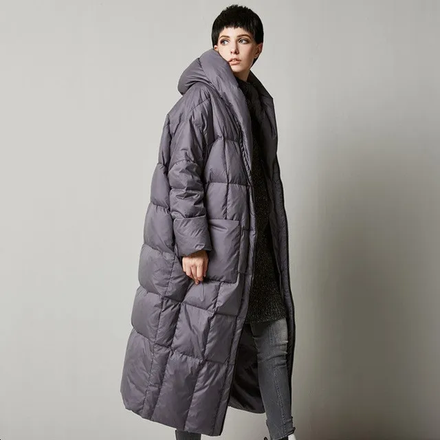 Винтажные Длинные куртки на белом утином пуху длинные пальто зима 2020 теплая