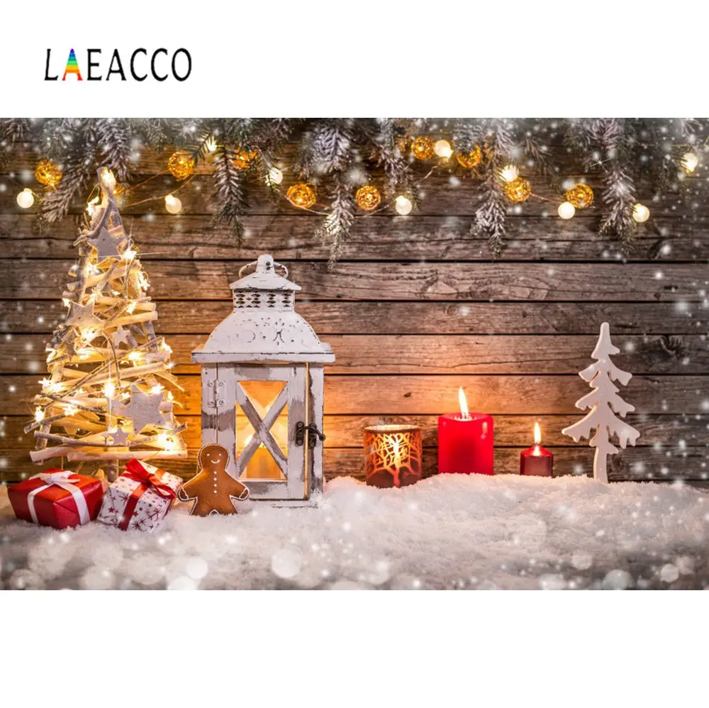 

Winter Christmas Backdrops For Photography Snow Wooden House Dolls Tree Fruit Dreamy World Photography Background Photo Studio