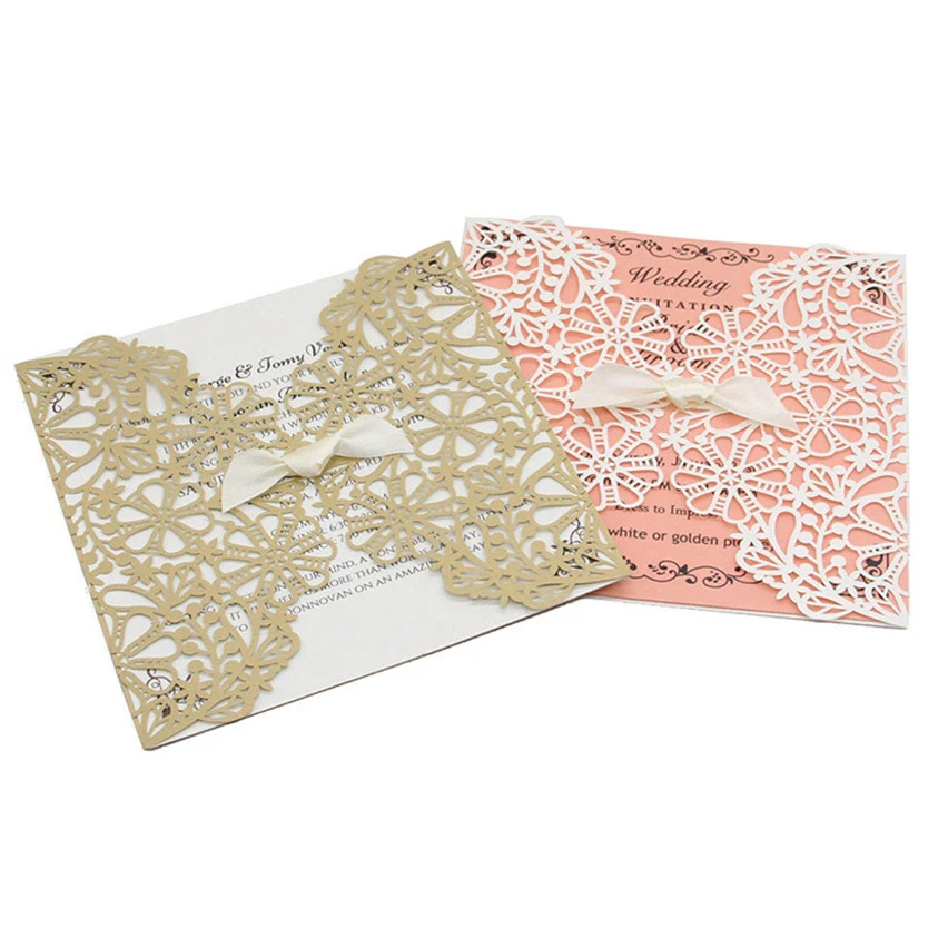 

50Pcs Laser Cut Wedding Invitations Cover + Cards Wedding Bridal Shower Gift Greeting Card Kits Event Party Decor Supplies