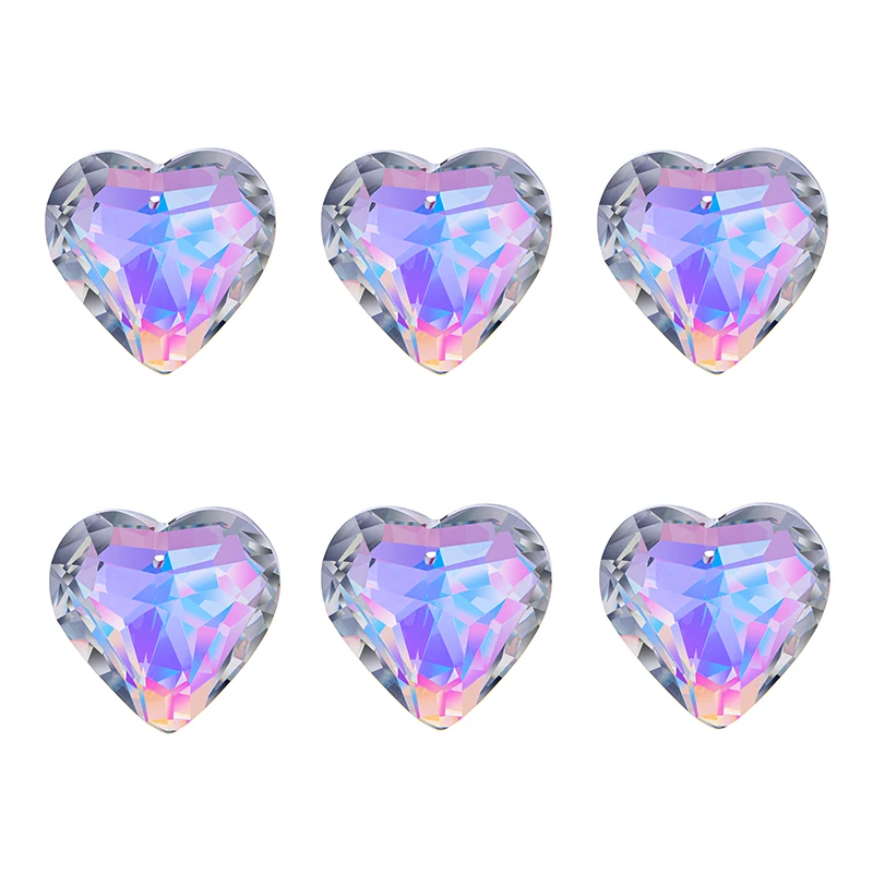 H&D 6pcs Hanging Crystal Heart Prisms Suncatcher 50mm AB-Color Chandelier Parts Rainbow Maker Windows Light Catchers with Rope